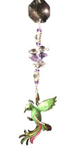 Load image into Gallery viewer, Phoenix suncatcher which is decorated with crystals and Amethyst.
