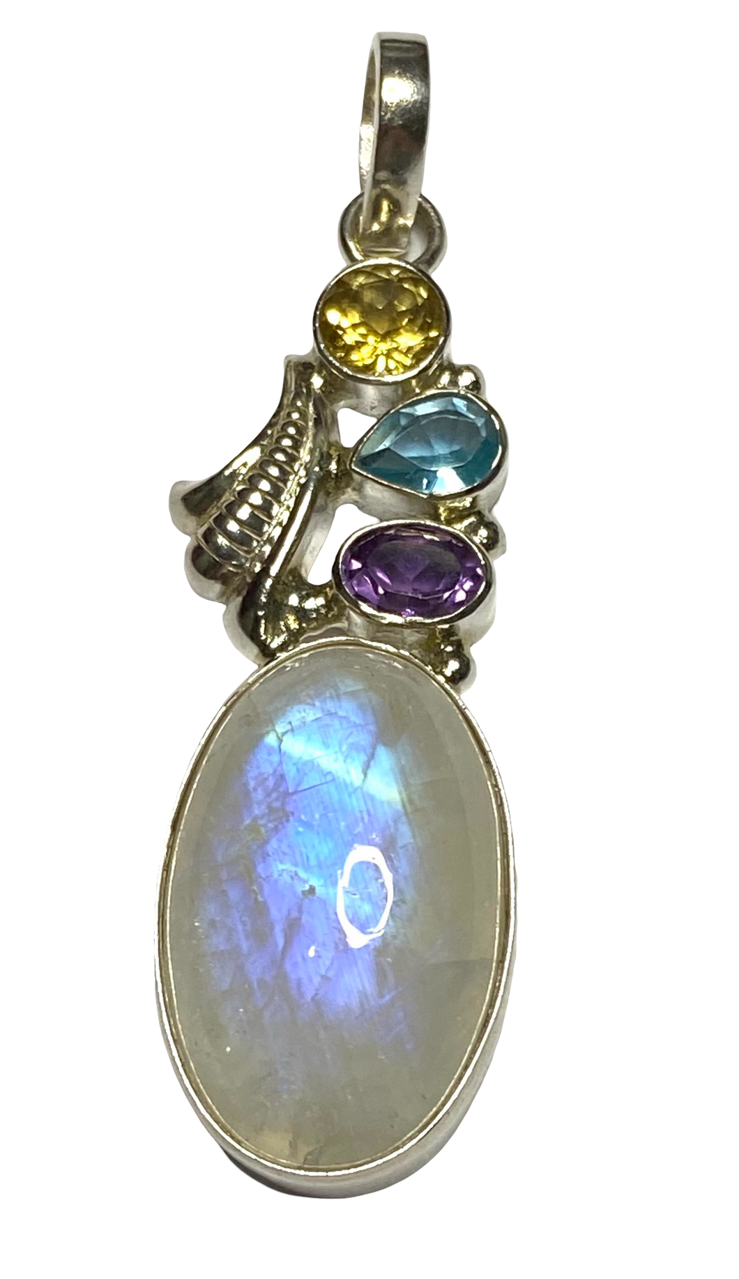 Moonstone, amethyst, citrine, blue topaz sterling silver pendant PN70