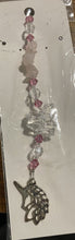 Load image into Gallery viewer, Unicorn Suncatcher decorated with rose quartz gemstones CH247
