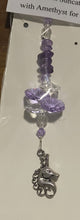 Load image into Gallery viewer, Unicorn Suncatcher decorated with rose quartz gemstones CH238
