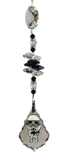 Load image into Gallery viewer, Star Wars - Stormtrooper crystal suncatcher, decorated with 50mm Starburst crystal and snowflake obsidian gemstone.
