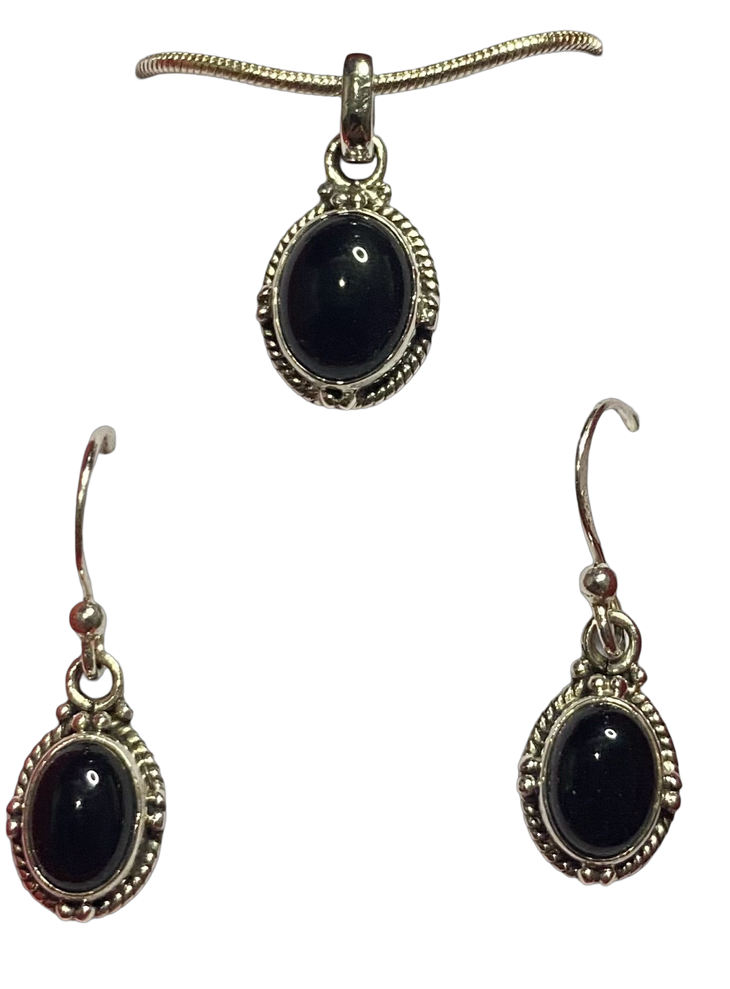 Black Onyx sterling silver pendant and earrings set   (SET 48)
