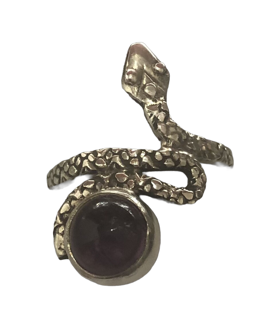 Amethyst snake ring sterling silver ring sizes 6, 14    (ER40)