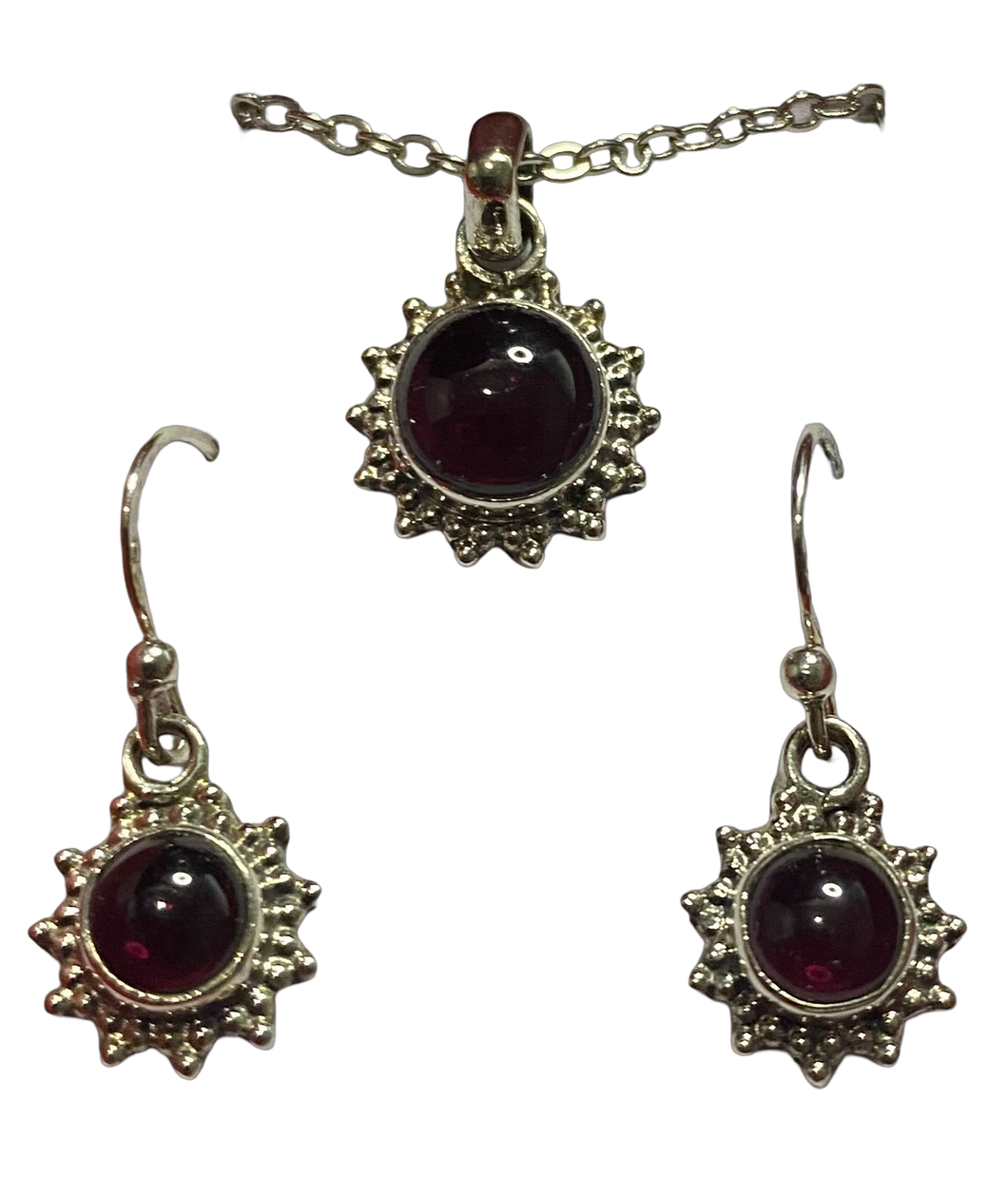 Garnet sterling silver pendant and earrings set  (SET 60)