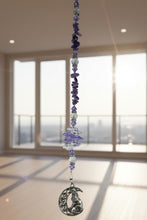 Load image into Gallery viewer, Wolf Crystal Suncatcher decorated with amethyst gemstones CH26
