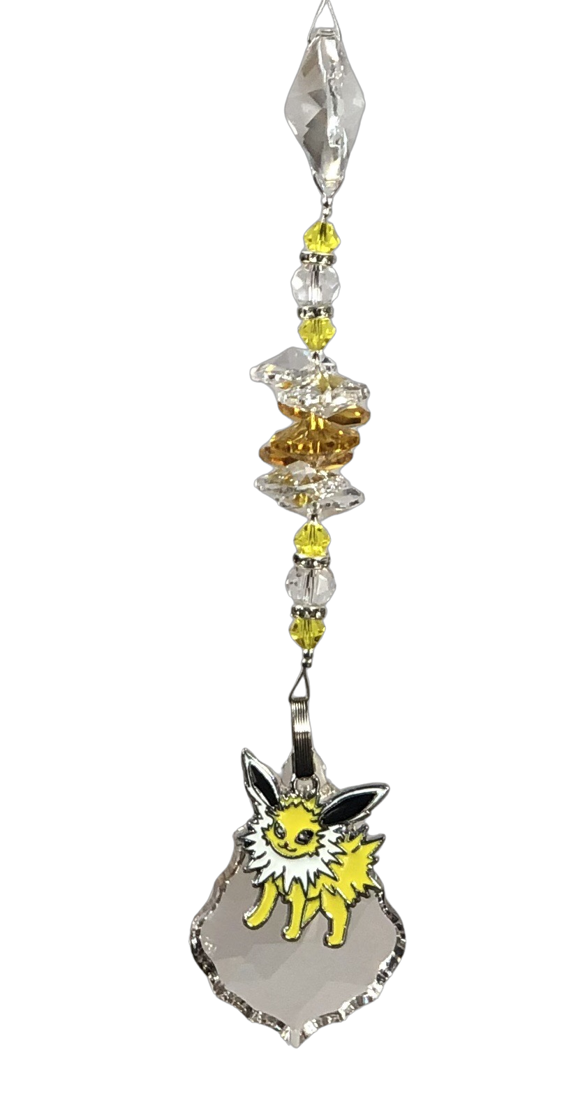 Pokémon Eevee evolution - Jolteon crystal suncatcher, decorated with 50mm starburst crystal and citrine gemstone.
