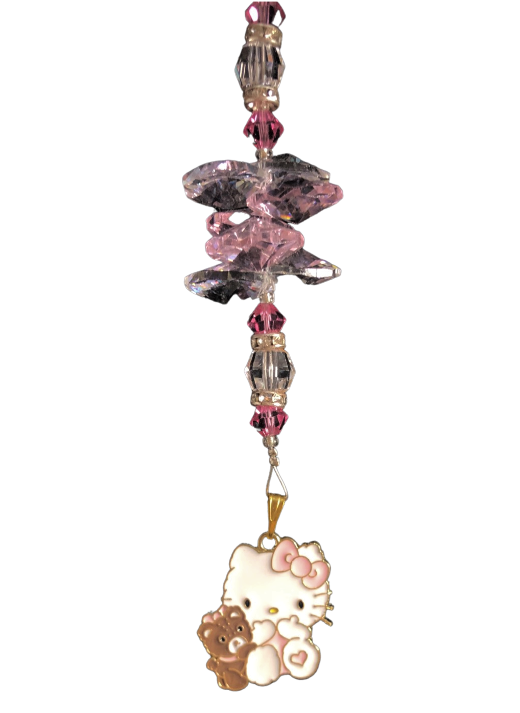 Hello Kitty - suncatcher, decorated with rose quartz gemstone