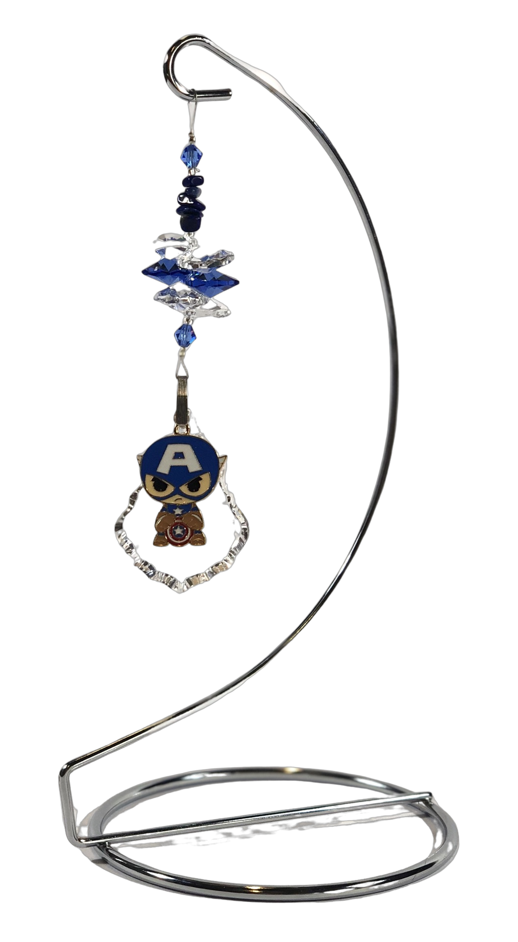 Captain America - Marvel crystal suncatcher is decorated with lapis lazuli gemstones and come on this amazing stand.