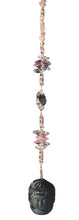 Load image into Gallery viewer, Carved Goddess suncatcher is decorated with crystals and Rose Quartz gemstones
