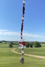 Load image into Gallery viewer, Zodiac Aquarius Crystal Suncatcher decorated with garnet gemstones CH196
