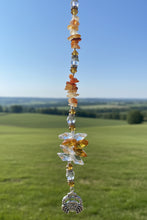 Load image into Gallery viewer, Zodiac Cancer Crystal Suncatcher decorated with carnelian gemstones CH175
