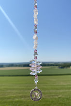 Load image into Gallery viewer, Zodiac Taurus Crystal Suncatcher decorated with rose quartz gemstones CH223
