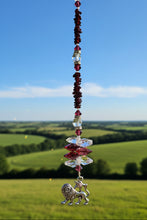 Load image into Gallery viewer, Zodiac Leo Crystal Suncatcher decorated with garnet gemstones CH180
