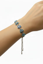 Load image into Gallery viewer, Silver &amp; Blue Rhinestone Adjustable Bracelet BR05
