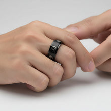 Load image into Gallery viewer, Fidget ring - black Ying &amp; Yang spinner. Sizes 6, 7, 8, 9, 10, 11.    (FR40)
