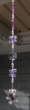 Load and play video in Gallery viewer, Purple owl suncatcher is decorated with crystals and amethyst gemstones
