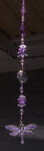 Load and play video in Gallery viewer, Dragonfly crystal suncatcher is decorated with amethyst gemstones
