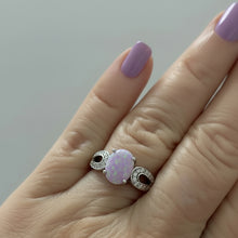 Load image into Gallery viewer, Sterling Silver - Pink opal - man made  ring. Sizes 5, 6. SS261
