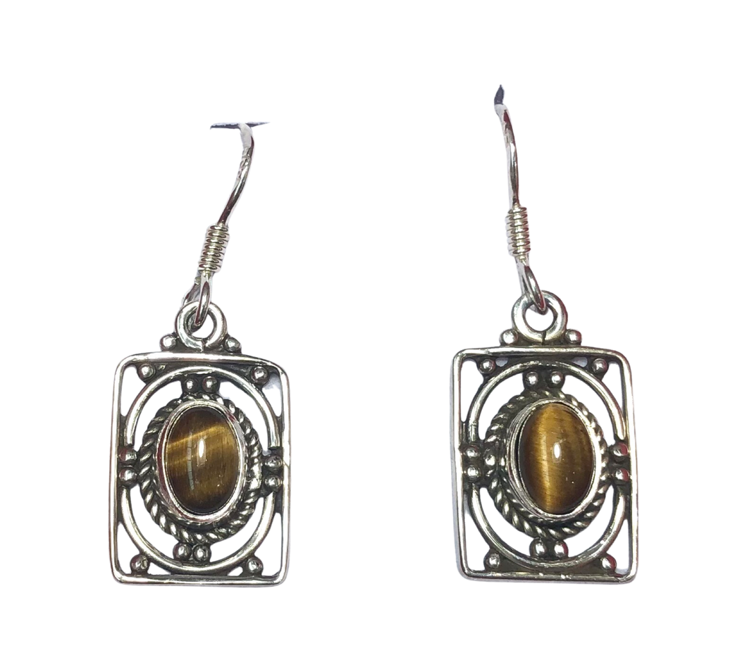 Tigers Eye Sterling Silver Earrings (EE24)  Measures approx. 31mm including hook