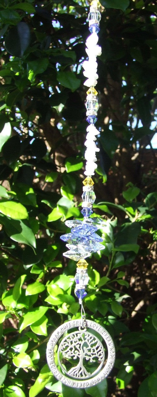 Tree of Life suncatcher decorated with crystal and blue lace agate