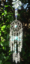 Load image into Gallery viewer, Dreamcatcher Blue Suncatcher decorated with crystal and Turquoise gemstones
