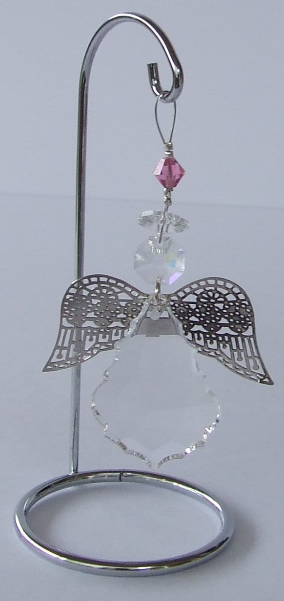 Angel - pink crystal suncatcher comes on this amazing small stand.