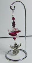 Load image into Gallery viewer, Angel - red crystal suncatcher is decorated with garnet and comes on this amazing small stand.
