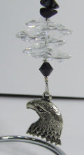 Load image into Gallery viewer, Eagle - black crystal suncatcher is decorated with snowflake obsidian gemstones and come on this amazing small stand.
