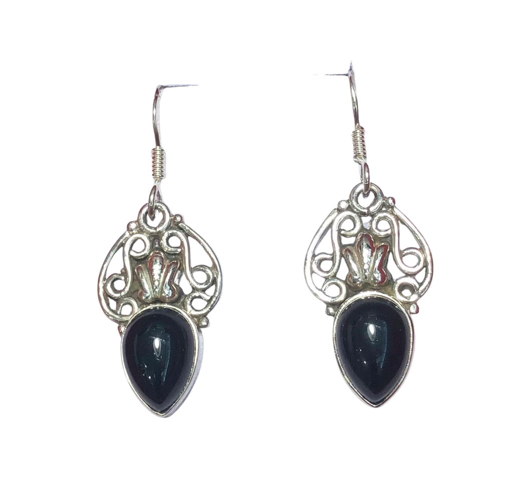 Black Onyx Sterling Silver Earrings (EE152)