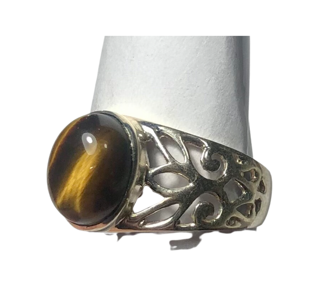 Tigers Eye sterling silver ring size 8   (DC308)