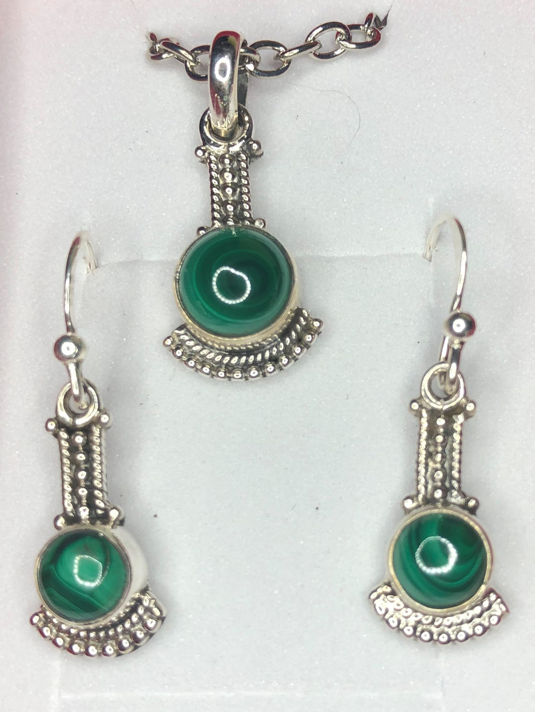 Malachite sterling silver pendant and earrings set   (SET 5)