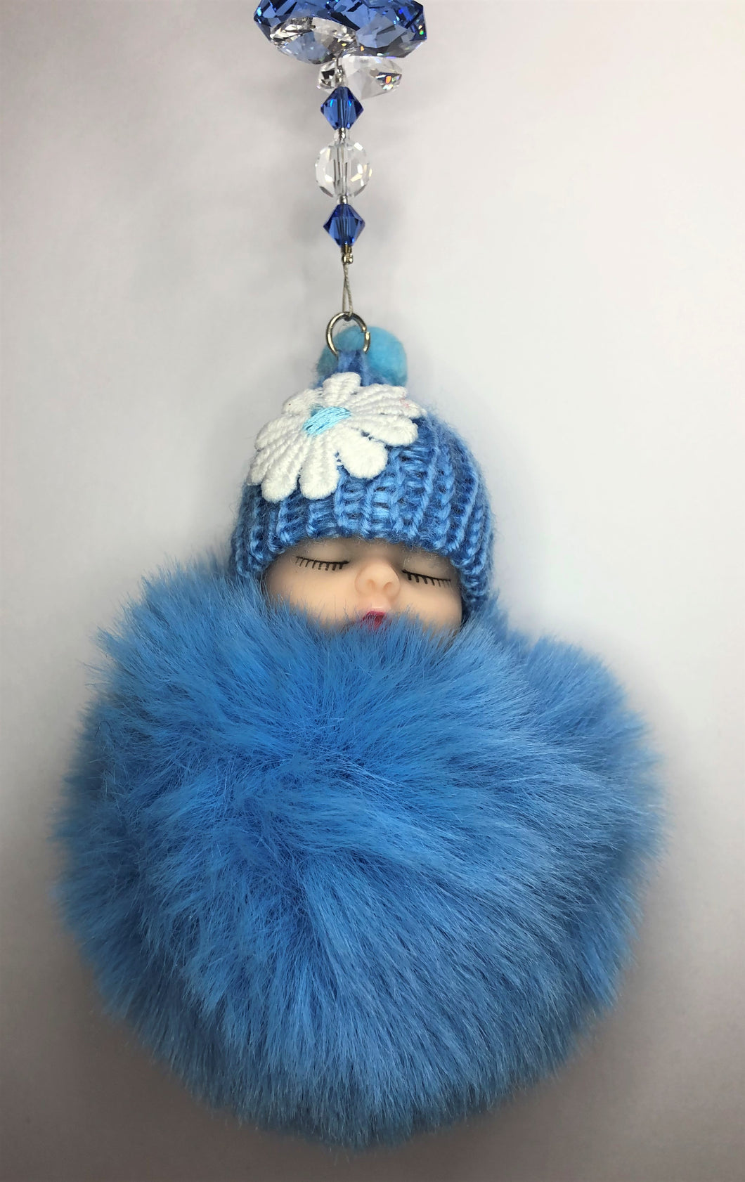 Baby blue Fluffy  suncatcher with crystals and Blue Lace agate