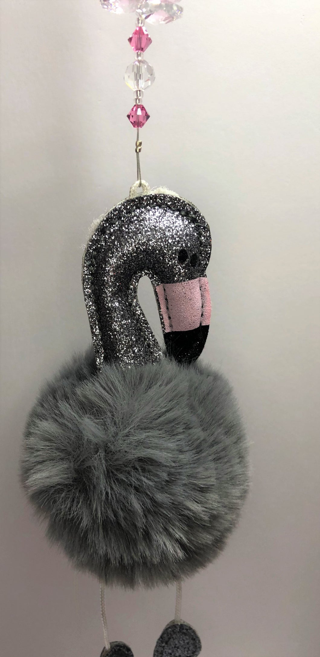Flamingo Fluffy decorated with Swaroski crystals and rose quartz