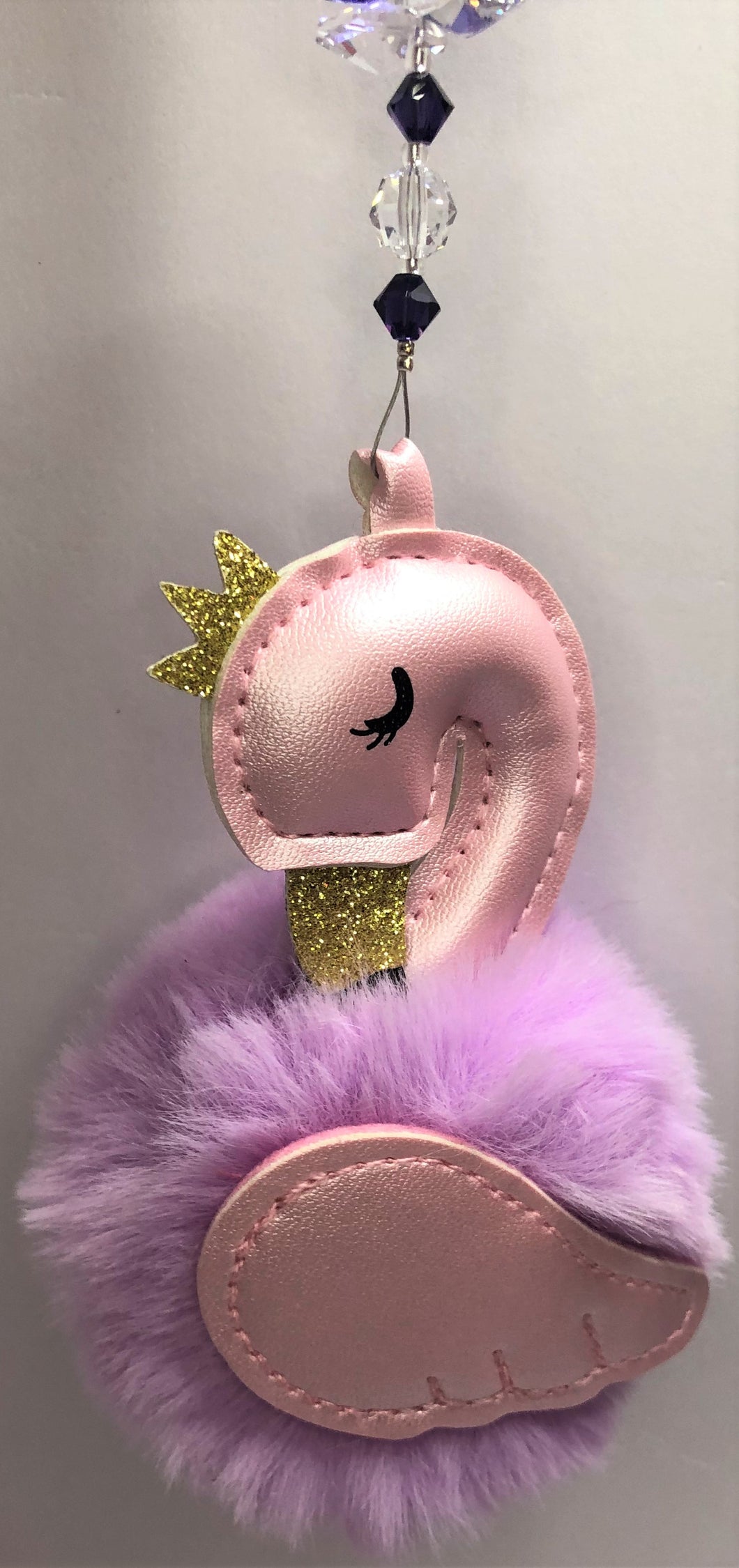 Swan Purple Fluffy suncatcher with crystals and Amethyst