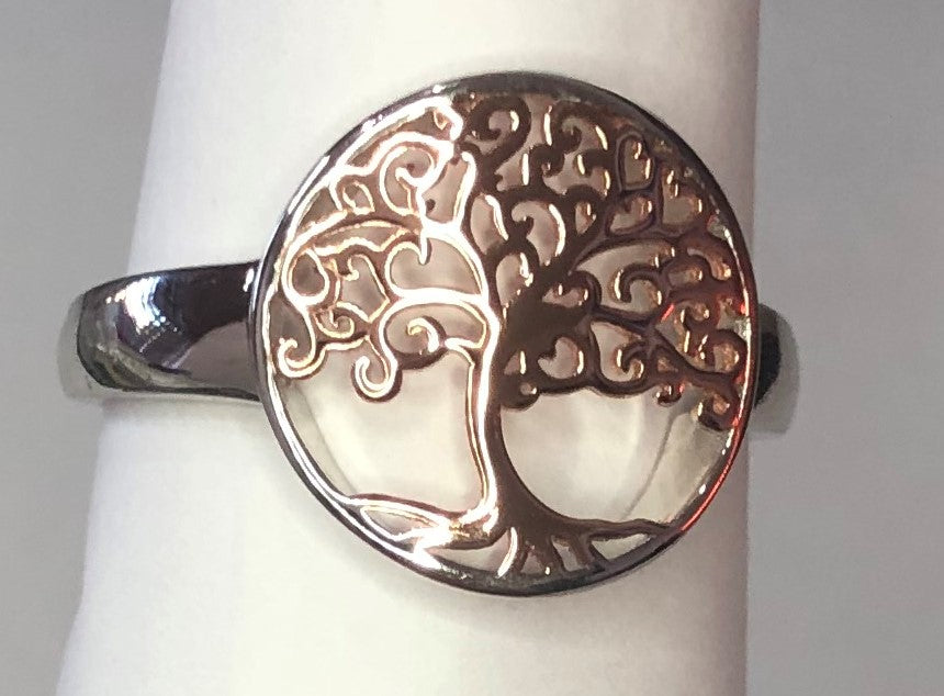 Rose Gold plated 2 tone Tree of life rings  sizes  4, 5, 6, 7, 8, 9, 12,  13, 14  (AS01)