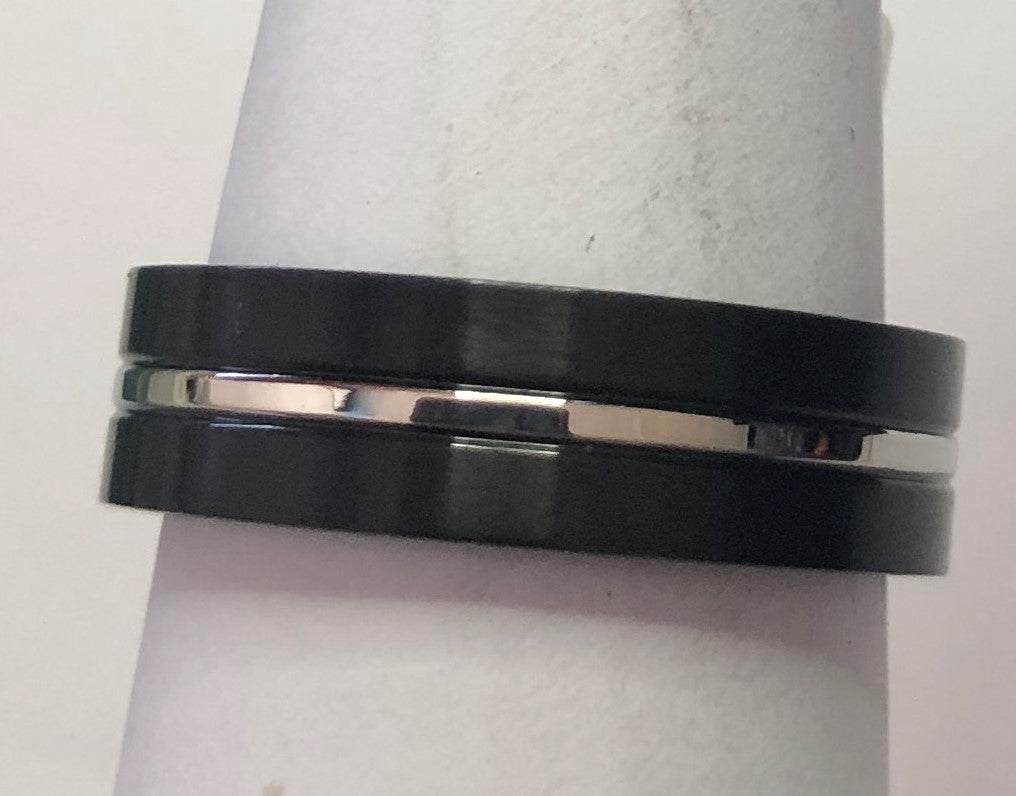 Black and Silver stainless steel ring sizes 7, 13, 14, 15, 16   (ST50)
