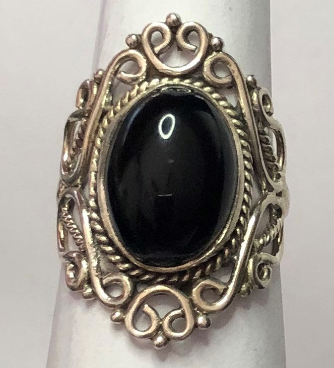 Black Onyx sterling silver rings  sizes 6 (AD01a)