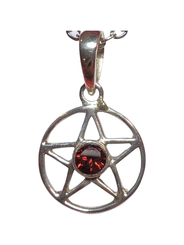 Pentagram Garnet Sterling silver pendant (PA424)