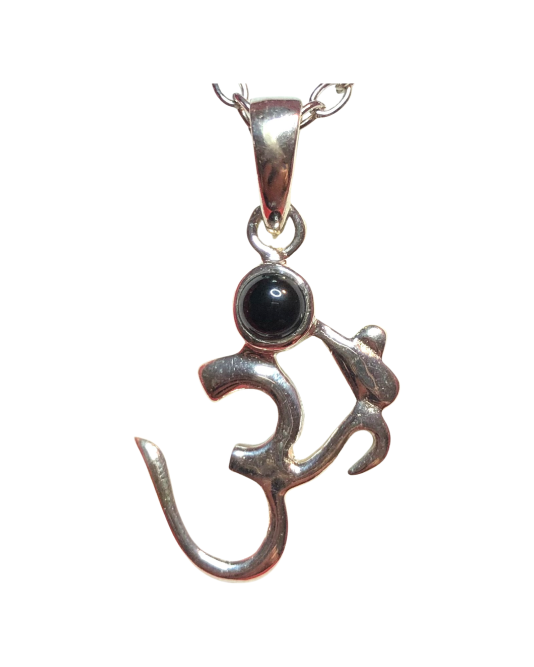 Om - Black Onyx Sterling Silver Pendant. (PA445)