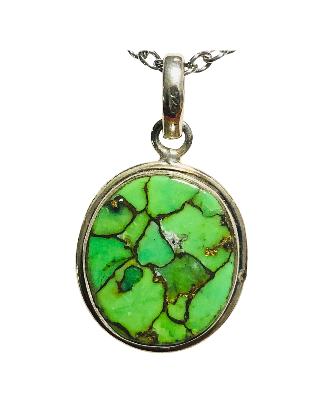 Green Copper Turquoise Sterling Silver Pendant (P100)