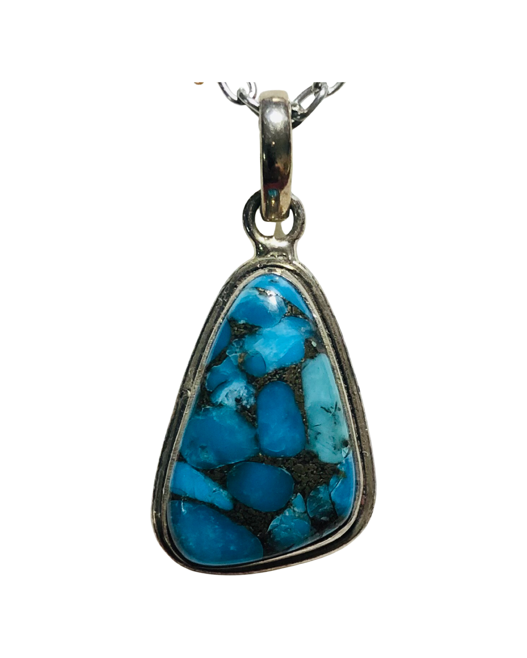 Blue Copper Turquoise Sterling Silver Pendant (P112)