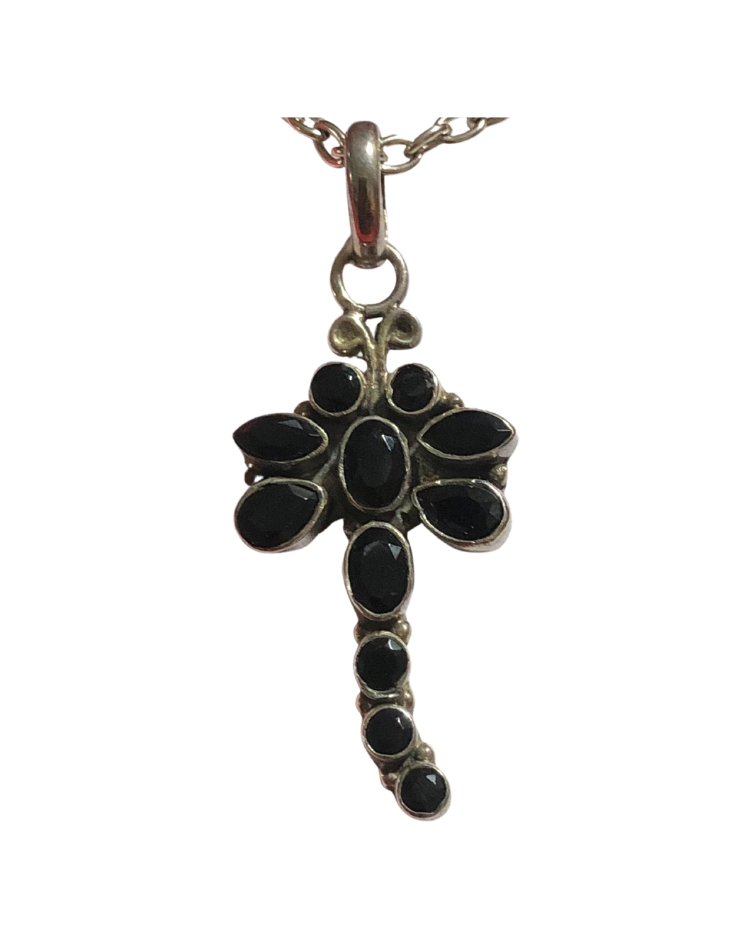 Black Onyx Dragonfly Sterling Silver Pendant (P206)