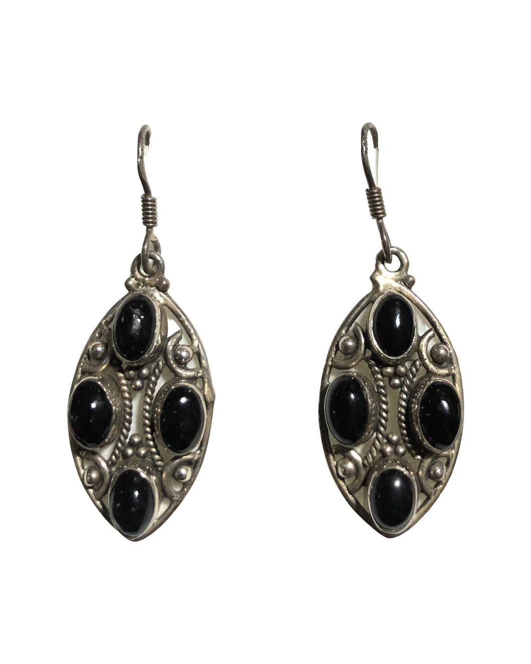 Black Onyx Sterling Silver Earrings   (E162)