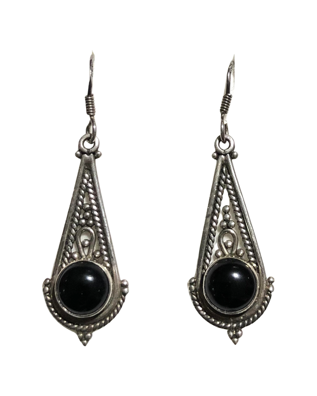 Black Onyx Sterling Silver Earrings   (E149)