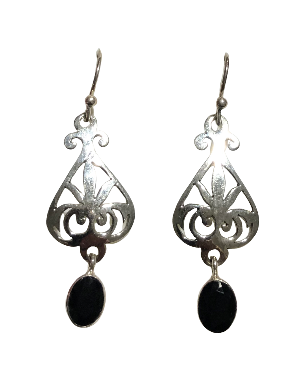 Black Onyx Sterling Silver Earrings   (E47)