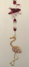 Load image into Gallery viewer, This beautiful Pale pink Flamingo suncatcher which is decorated with crystals and Garnet
