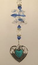 Load image into Gallery viewer, This beautiful Blue Heart suncatcher which is decorated with crystals and Lapis Lazuli
