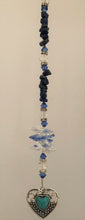 Load image into Gallery viewer, This beautiful Blue Heart suncatcher which is decorated with crystals and Lapis Lazuli
