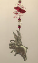 Load image into Gallery viewer, This beautiful Pig Flying suncatcher which is decorated with  crystals and Garnet
