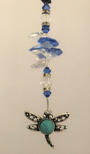 Load image into Gallery viewer, This beautiful Dragonfly  suncatcher which is decorated with crystals and Lapis Lazuli

